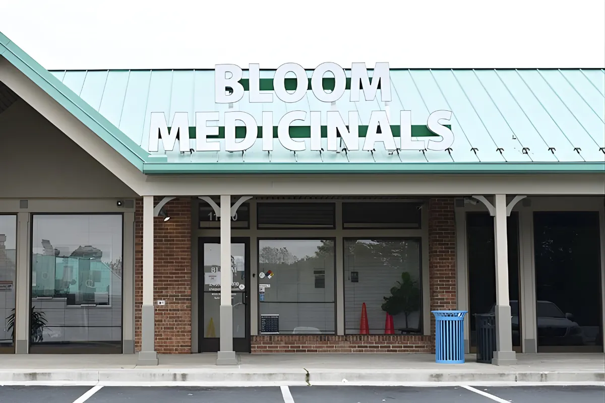 Bloom Germantown dispensary storefront in Middlebrook Square, Germantown, Maryland, under its former Bloom Medicinals sign.