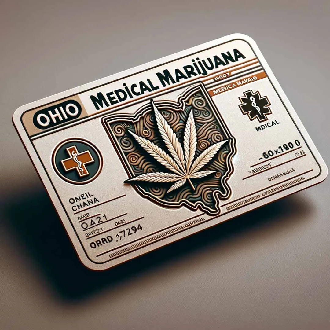 Illustrated Ohio medical marijuana card with a cannabis leaf