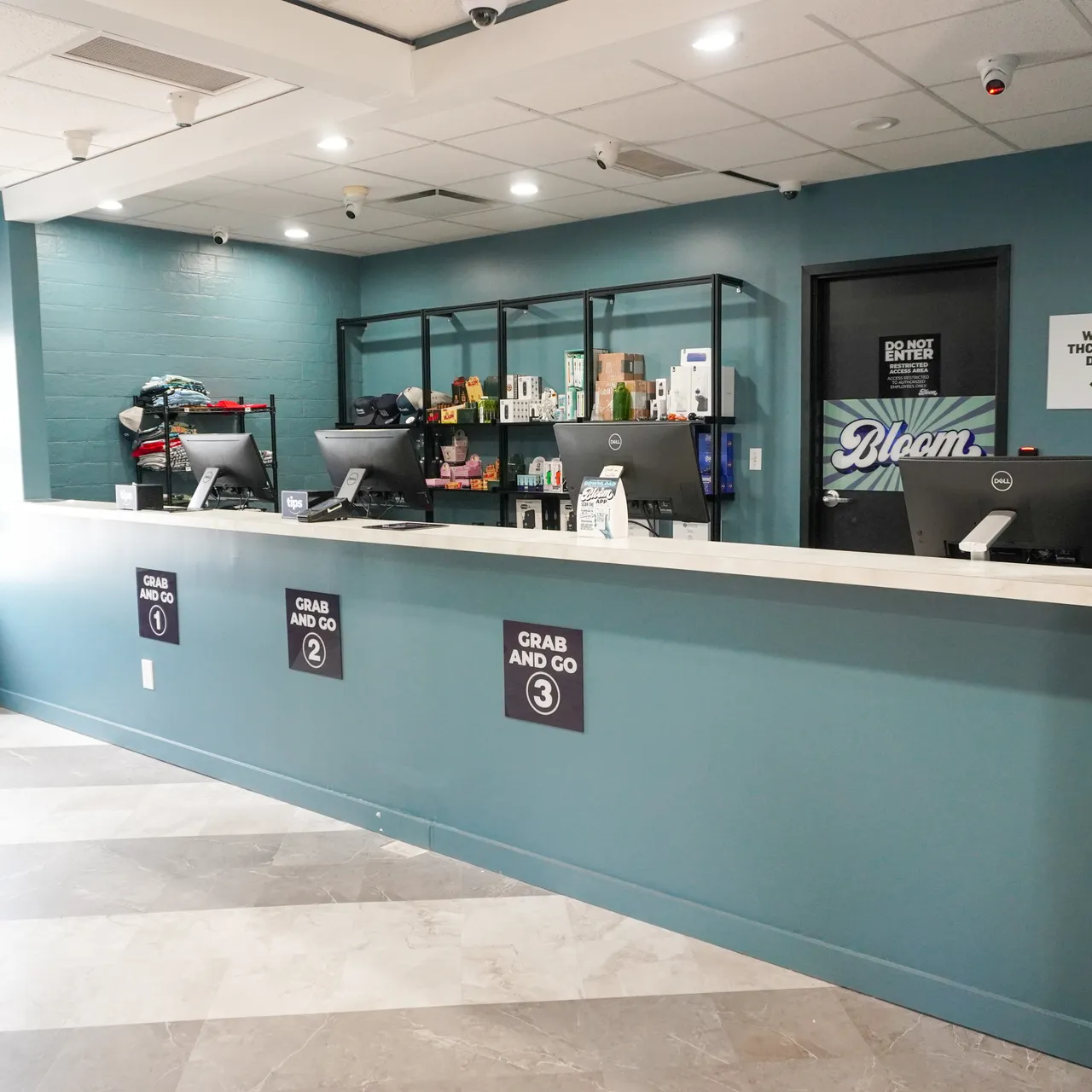 Grab and Go online order pickup counter at the Bloom dispensary in Painesville, Ohio.