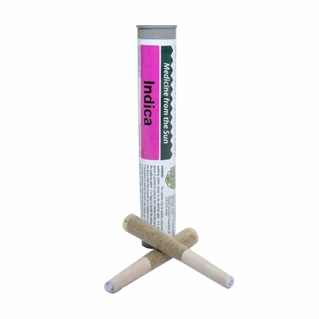 Two SunMed Snoop Dogg OG indica pre-rolls in front of their tube